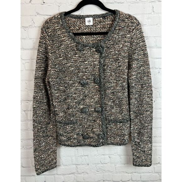 CABI beige gray melange knit boucle style cardigan sweater jacket blazer size M - Picture 1 of 9